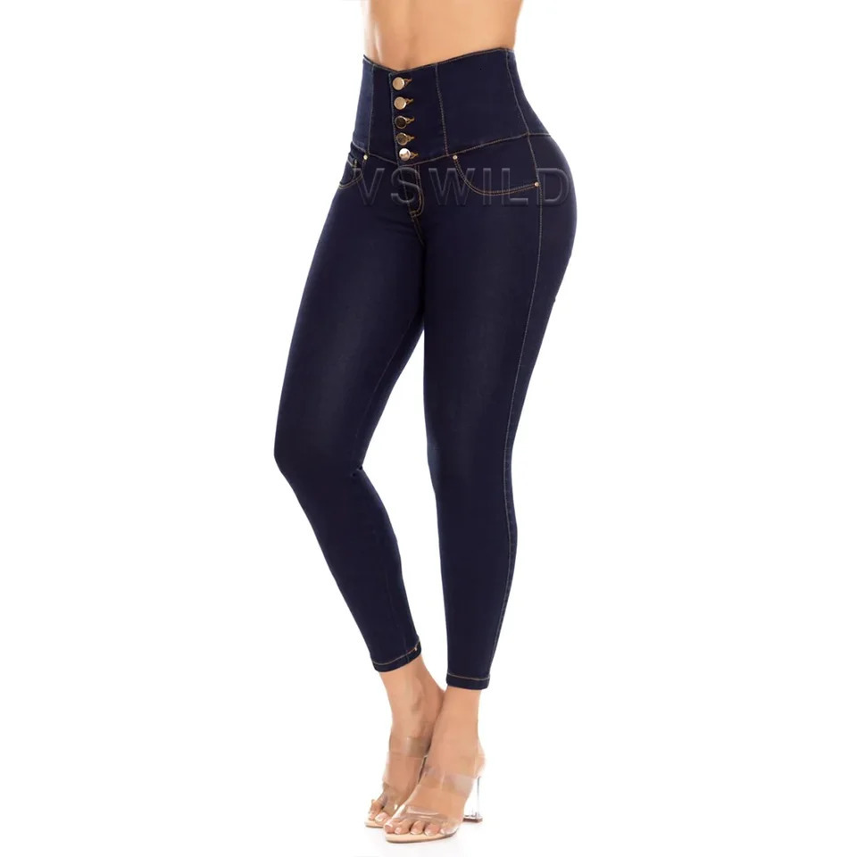 Colombian Butt Lift High Waist Jeans With Internal Girdle Hiigh Waisted Leather Large Buttocks Zipper Access Control 241115