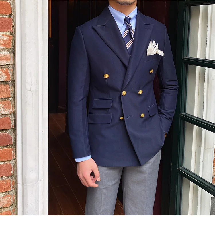 Only Jacket 1 PCS British Daily Men Blazer Slim Suit Homme Solid Masculino Fashion Double Breasted Casual Trendy 241115