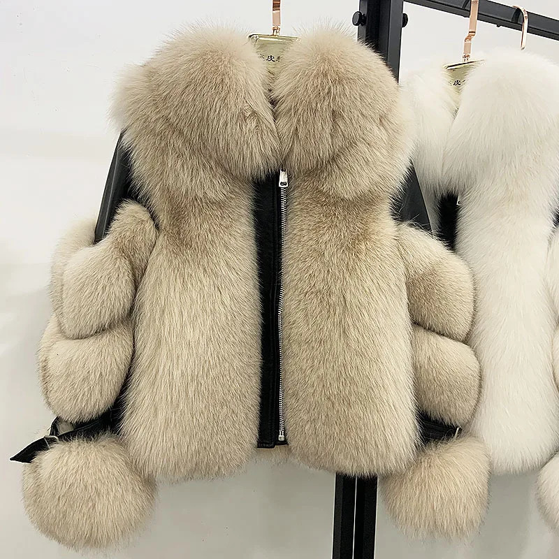 Maylofuer Women Real Fox Fur Coat Genuine Sheepskin Leather Jacket Long Sleeve 100% Natural Coats with Detachable Collar 241116