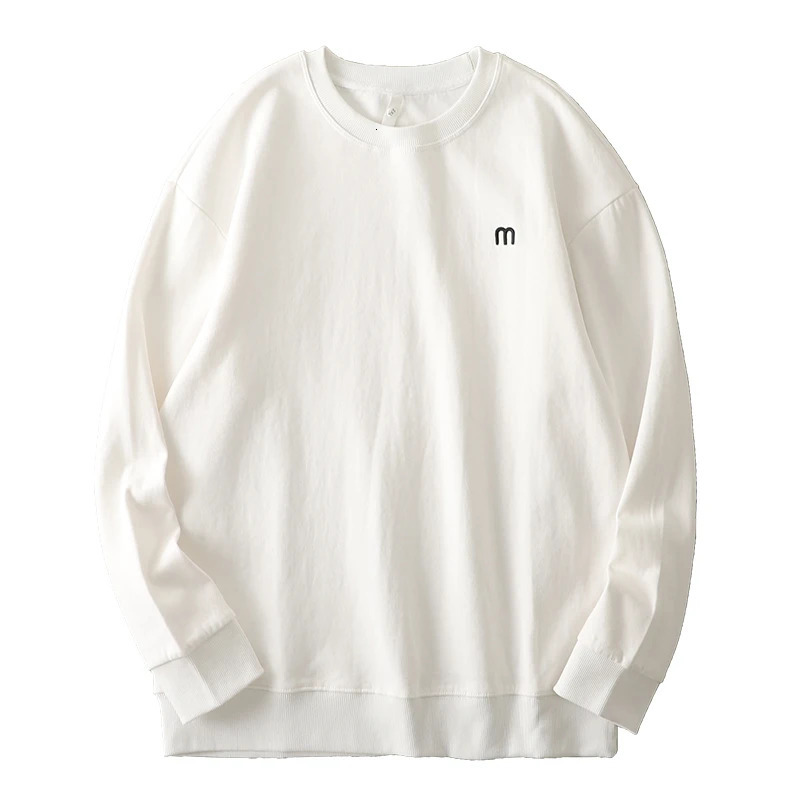 Dukeen 340gsm Heavy Embroidered Sweatshirt Men Plain Long-Sleeved T-Shirt Round-Neck Loose Trend Solid Coloe Tops 240409