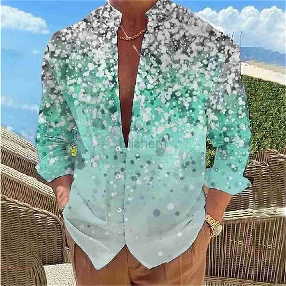 Men's Casual Shirts Colorful gradient casual and comfortable mens shirts for daily wear weekend spring summer stand-up collar long-sleeved 240416
