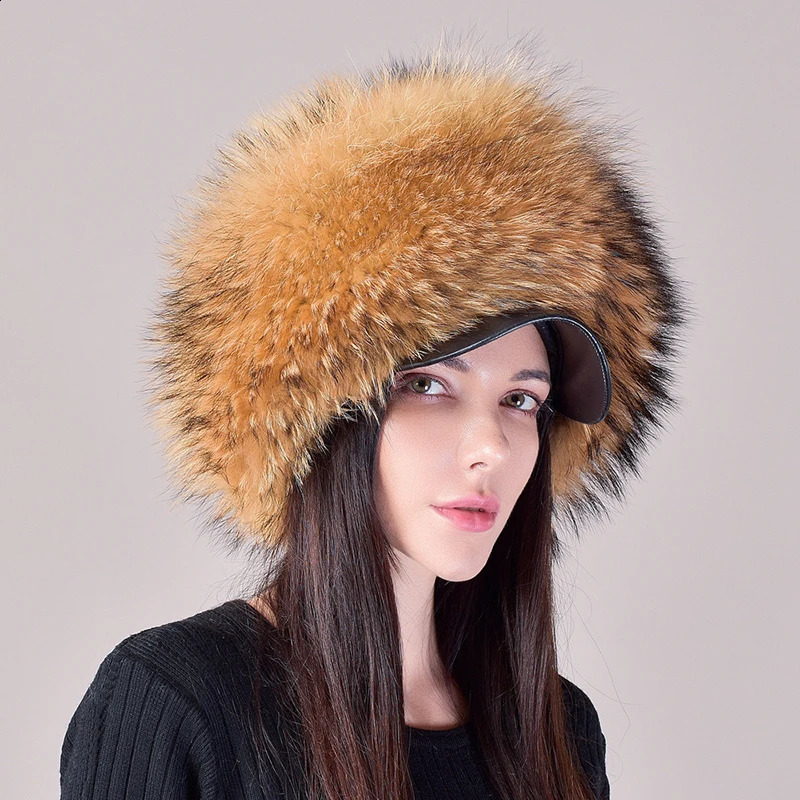 2024 Fashion Earflap Hat Winter Womens Real Fur Hats Headgear Russian Girls Beanies Cap 241116