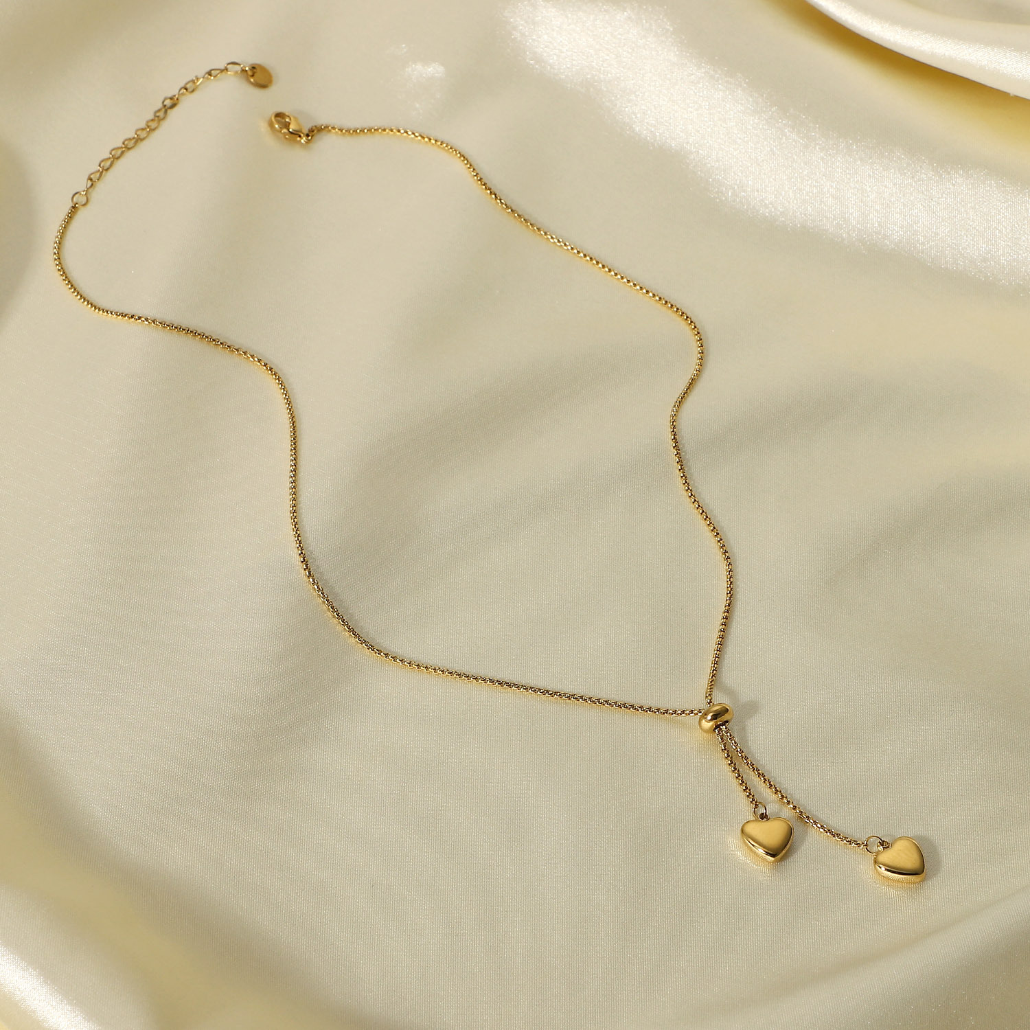 Designer Trendy Titanium Steel Necklace for Women Plated with 14K Gold Y-shaped Rope Chain Two Love Pendant Necklaces Free Shipping Wholesale