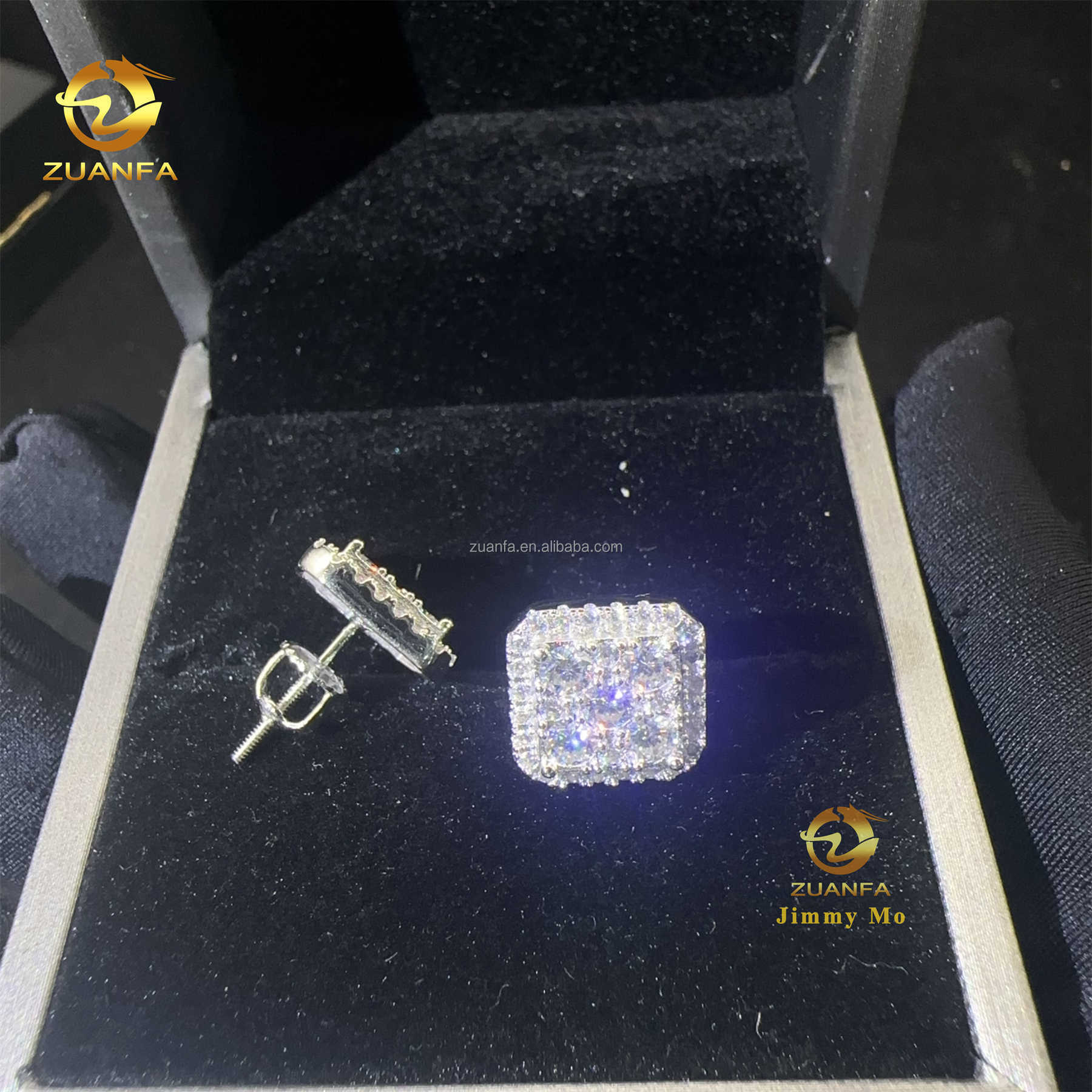 Drop Shipping Popular Square Shape Pass Diamond Testser iced out hip hop sterling silver moissanite Diamond Stud Earrings Men