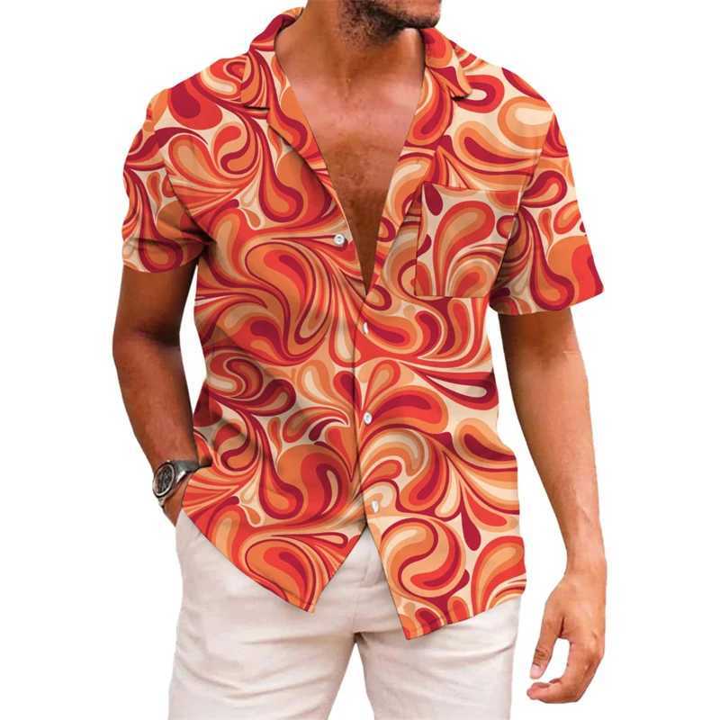 Men's Casual Shirts Mens shirt pattern printed lapel summer striped short-sleeved Hawaiian daily vacation breathable casual and comfortable H2542