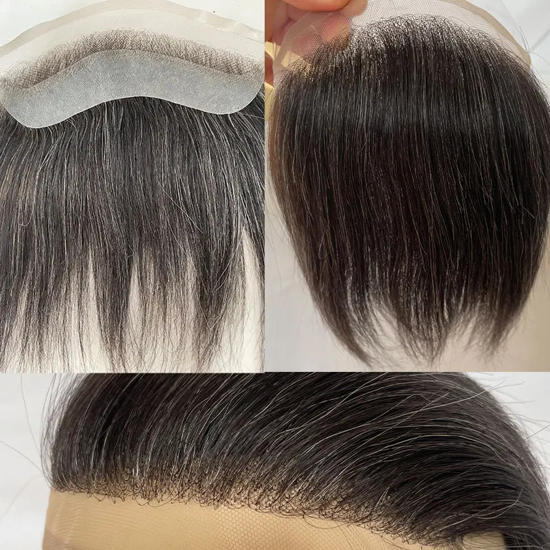 Forehead Hairline Toupee for Men HD Invisible Lace Front Skin PU Back Man Hairpieces Frontal Hair Topper 1B20 Color 4x18 241115