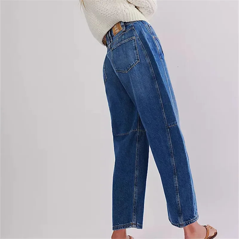 Barrel Jean Casual Baggy Wide Leg Horseshoe Denim Pants Y2k Boyfriend Vintage Tapered Jeans Mid Rise Cropped Pant 241115