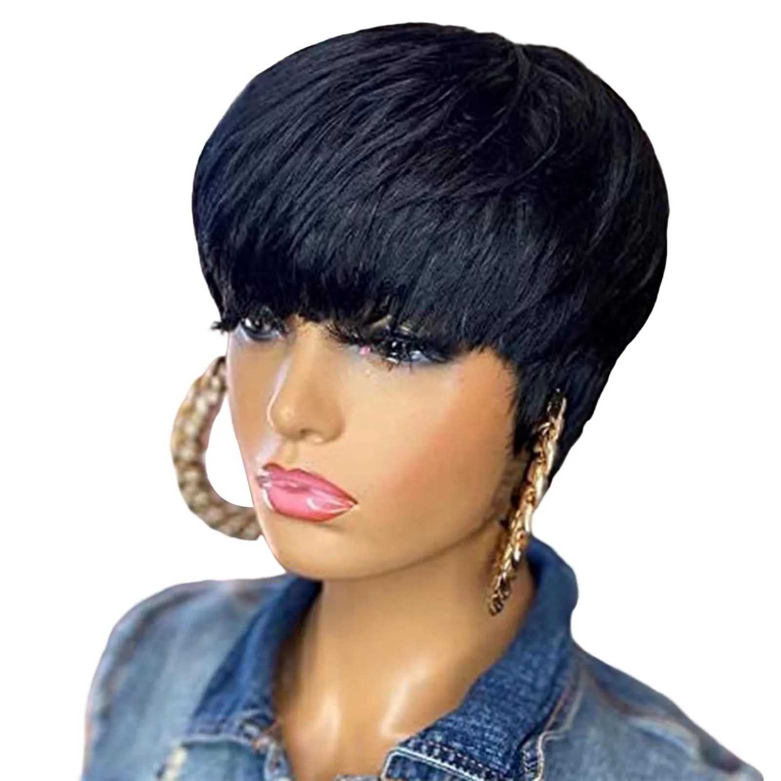 10 inch female black short wig synthetic natural fake hair to replace womens daily hairstyle W241116