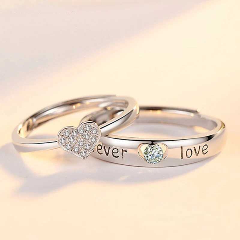 1 Pair New Romantic Couple Wedding Ring Heart Zircon Adjustable Rings For Men Women Endless Love Jewelry Engagement Party Gift W250207