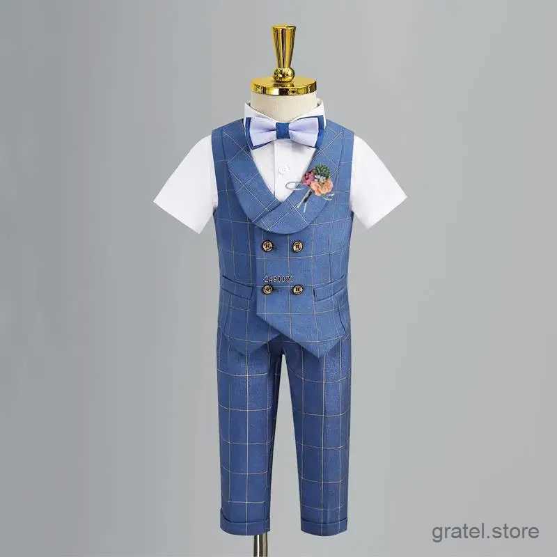 Suits Baby Boys Summer Wedding Dress Children Birhtday Photograph Suit Kids Fromal Blazer Set School Child Performance Party Costume