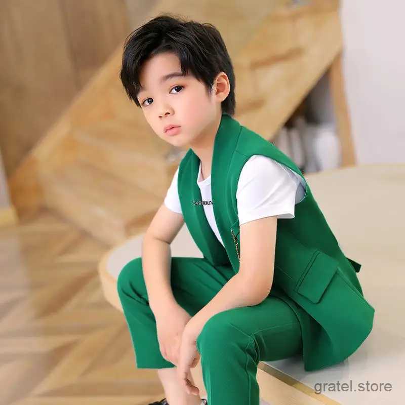 Suits Children Formal Wedding Suit Kids Vest Pants Party Photograph Set Teenager Boys Tuxedo Party Dress Child Dance Show Costume