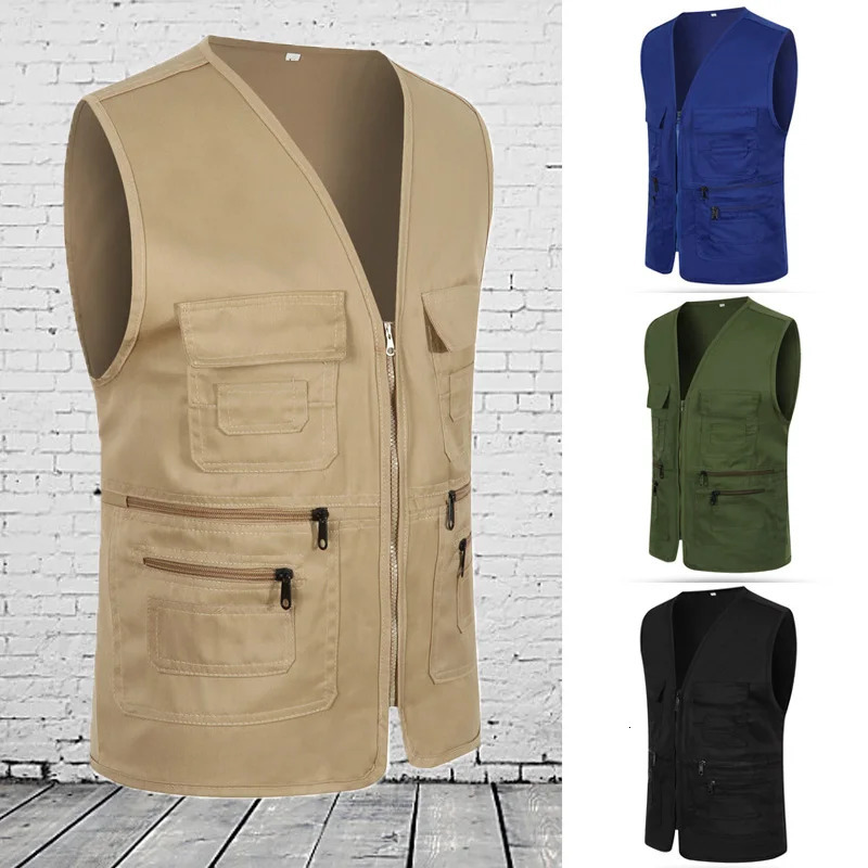 Mens Multi Pocket Tank Top Summer Men American Tactical Hiking Fishing Pography Director Mesh Sleeveless Outdoor Jacket Vest 241115