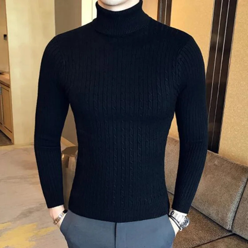 Korean ultra-thin solid color turtle neck sweater mens winter long sleeved warm knit sweater classic solid color casual bottom sweater 241112