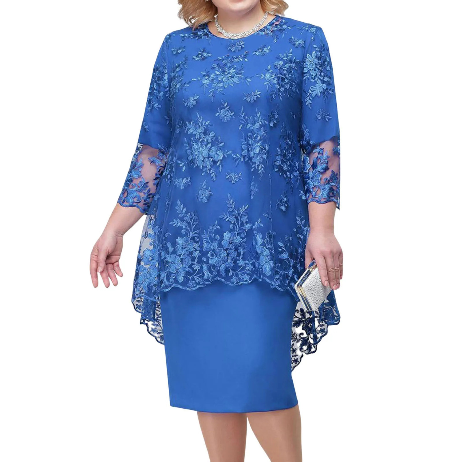 Midi Dress Beautiful Skin-touch Women Dress Crochet Flower Leaves Lace Stitching Oversized Gown Dress Female Clothing Plus Size 240407
