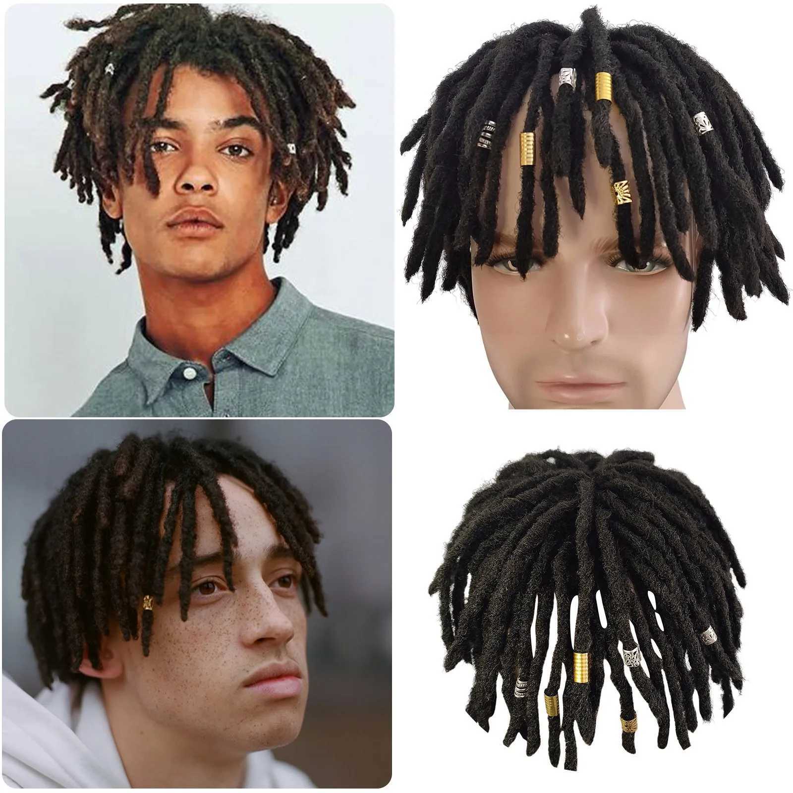 Black Crochet Braided Hair Hip Hop MenS African Hair Fiber Curly Hair Piece Mens Wig Male Dirty Braid Set Head Style Short WigXJ241116
