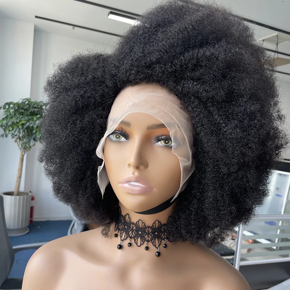 4c Afro Kinky Curly Lace Front Wig Natural Color Afro Bob Human Hair Natural Hairline 13X4X2 150% Density Short Human Hair Wigs 14inch Top selling