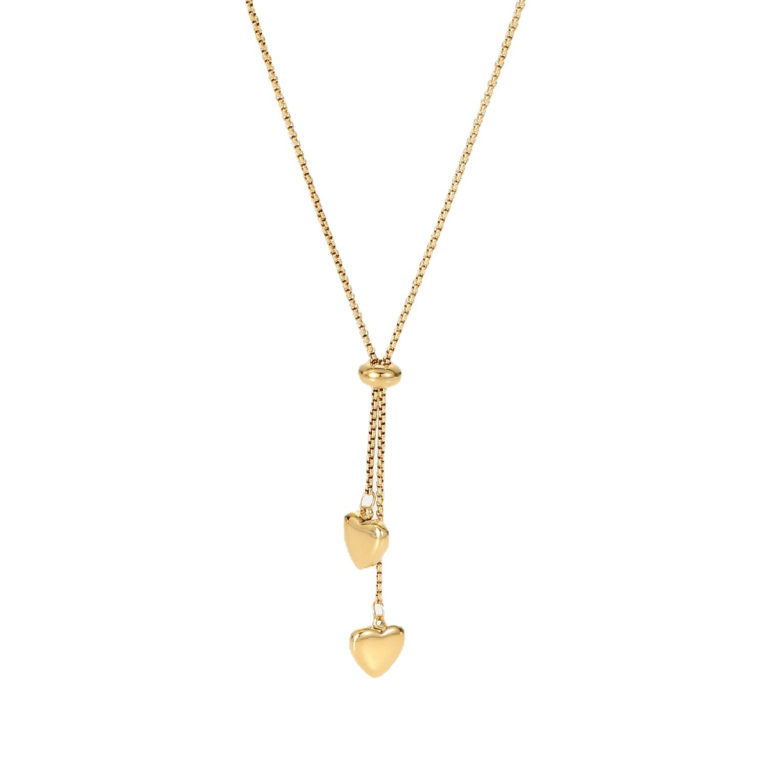 Designer Trendy Titanium Steel Necklace for Women Plated with 14K Gold Y-shaped Rope Chain Two Love Pendant Necklaces Free Shipping Wholesale