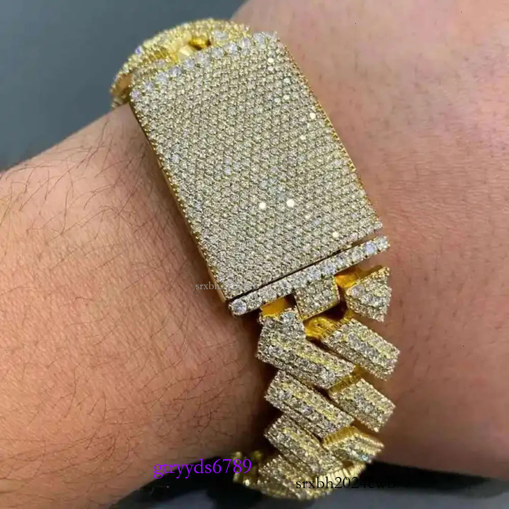bracelet necklace mossanite Hip Hop Iced Out Jewelry Sterg Sier 20mm 3 Row Prong Setting Vvs Moissanite Men Cuban k Chain Bracelet