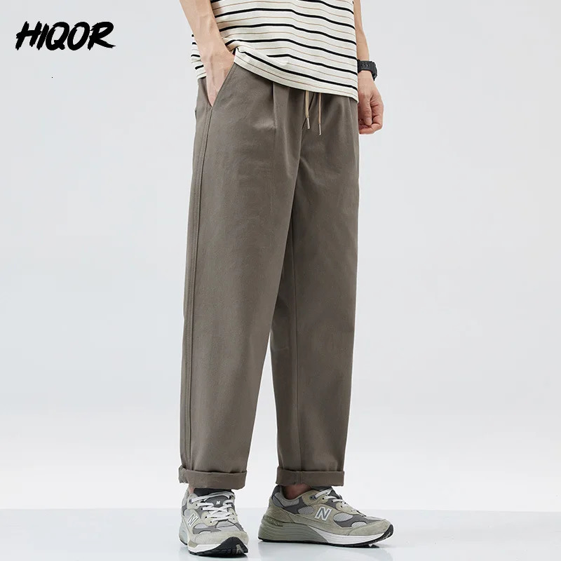 HIQOR mens cargo pants Pantalons casual straight Trouser unique pocket embroidery 98% pure cotton luggage 241115