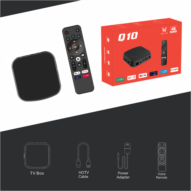 Q10 Android 12 ATV OS 8K TV Box Dual Wifi6 BT4.2 Voice Remote Control 4GB RAM 32GB ROM Set Top Box Allwinner H618 2.4G 5G