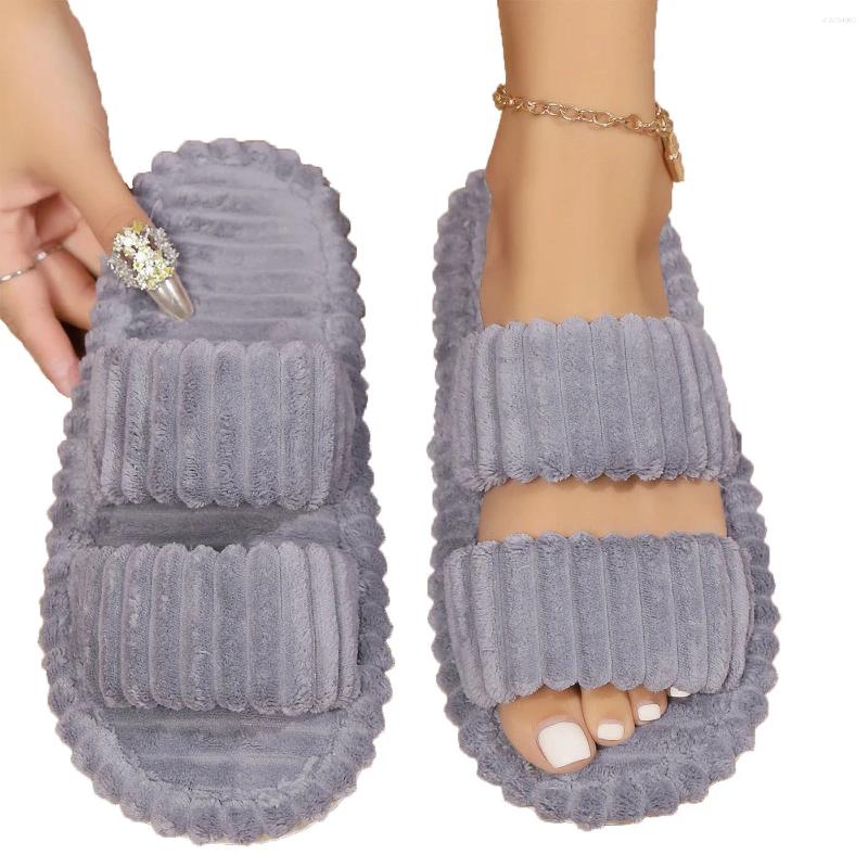 Slippers Women Cross Band Double Straps House Soft Sole Open Toe Shoes Indoor Corduroy EVA Non Slip Spring Autumn Bedroom Slides