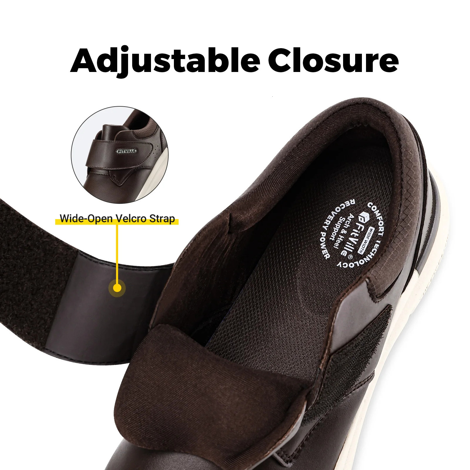 FitVille mens leather shoes diabetes shoes super wide slippery shoes suitable for orthopedic toes Swollen feet antiskid light 241115