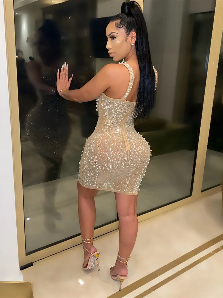 iDress Sexy Pearl Beading Dres Nightclub Party Birthday Appliques s Summer 2024 241116
