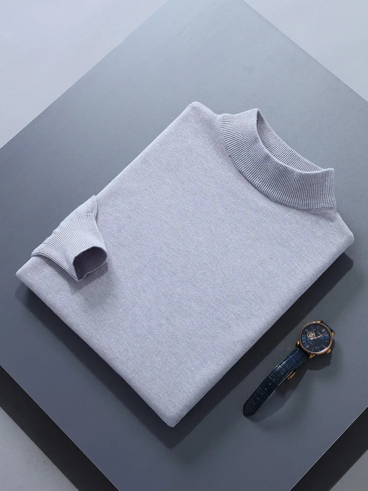 Mens cashmere sweater autumn winter soft warm Jersey jumper drawstring high waist half neck knitted 241115