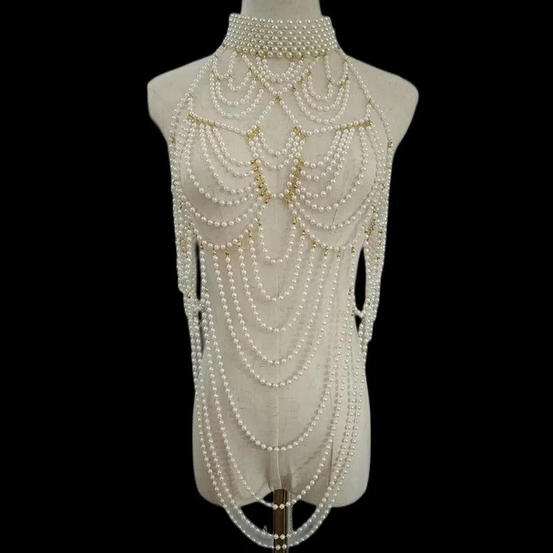 Pearl body chain jewelry handmade strapless bra suitable for female brides wedding dresses beach nightclubs pearl waist chain 241116