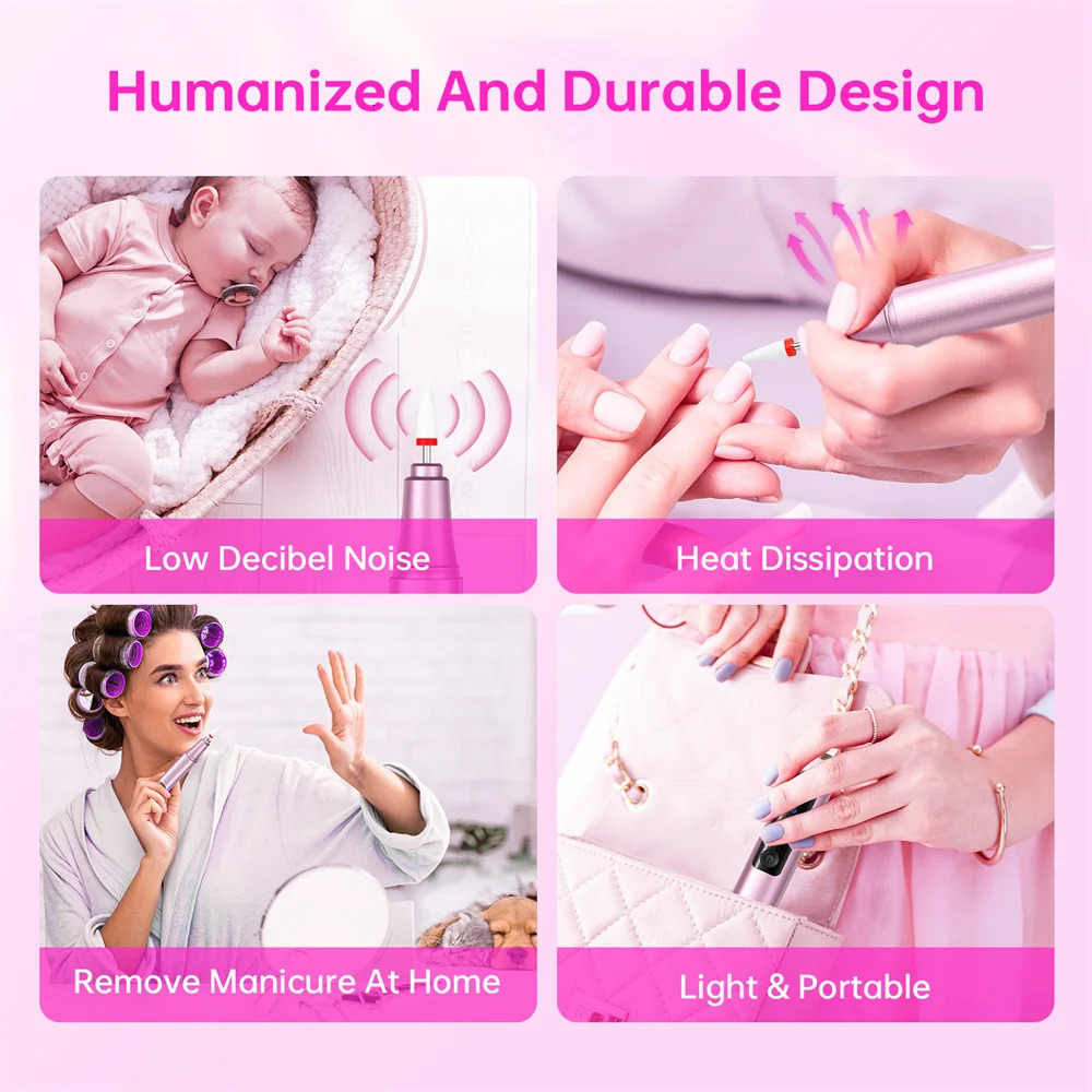 Electric Nail Drill Machine for Acrylic Gel Nails Manicure Pedicure Nail Polishing Tools Home Salon USB Rechargeable 241115