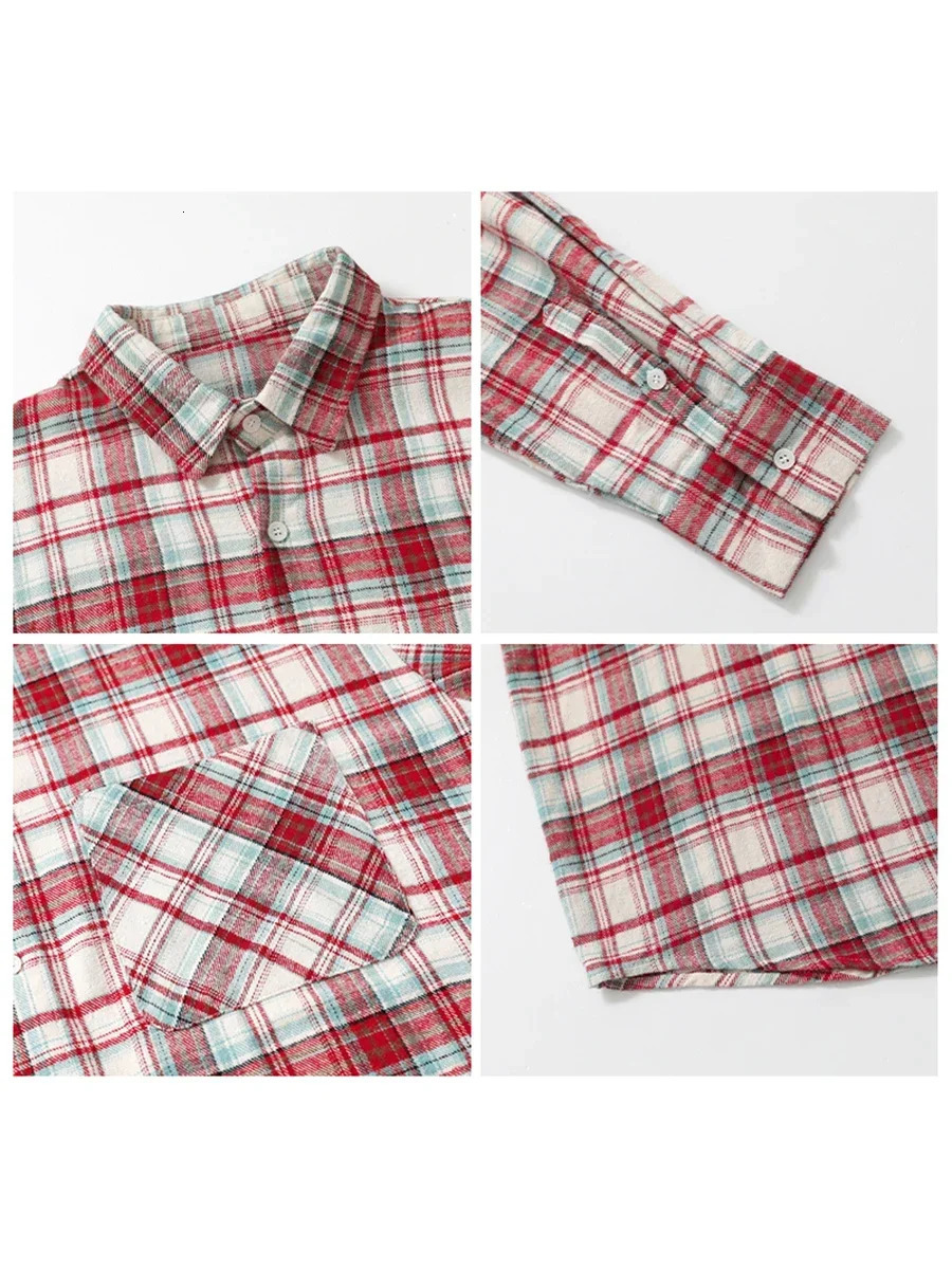 CHIC VEN Womens Cotton Shirt Single Chest Loose Retro Color Checkered Womens Shirt Autumn Spring 241115