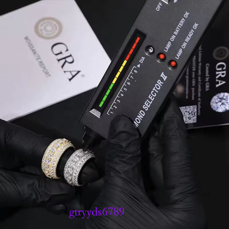 Hip Hop Iced Out Sier Pass Dia Tester 5 Rows VVS Moissanite GRA Rapper Dazzg Sparkly Eternity Band Ring For Men