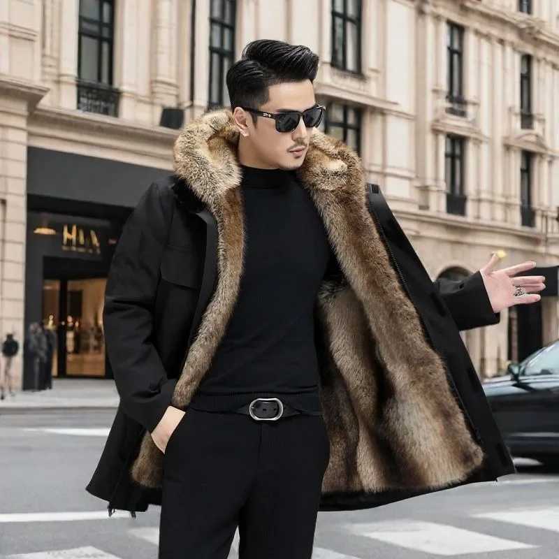 Single piece fur new mens clothing high-quality Parka jacket fur mens clothing mink fur detachable lining thick medium length jacket W241116