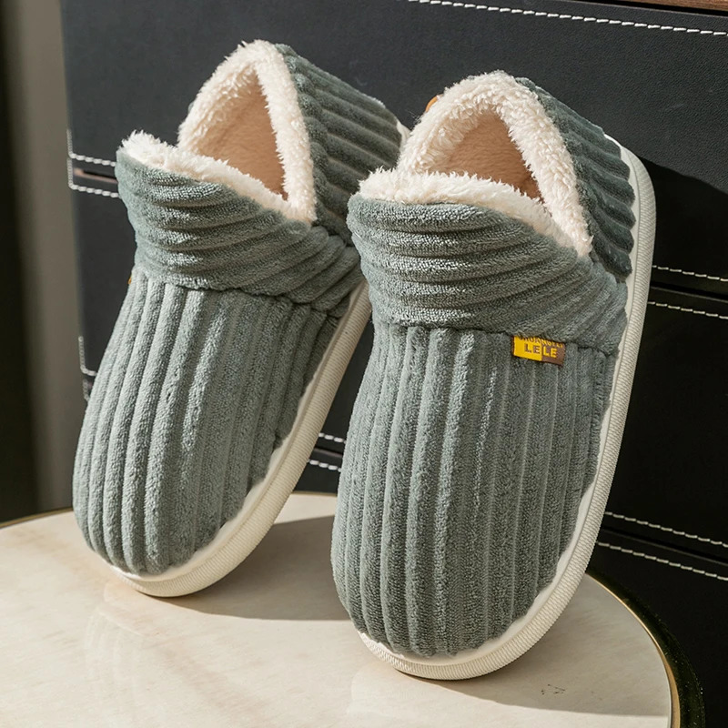 Winter Couple Style Concise Solid Color Wrap Heels Plush Slippers Nonslip Warm Flip Flops Women Men Home Casual Cotton Shoes 241115