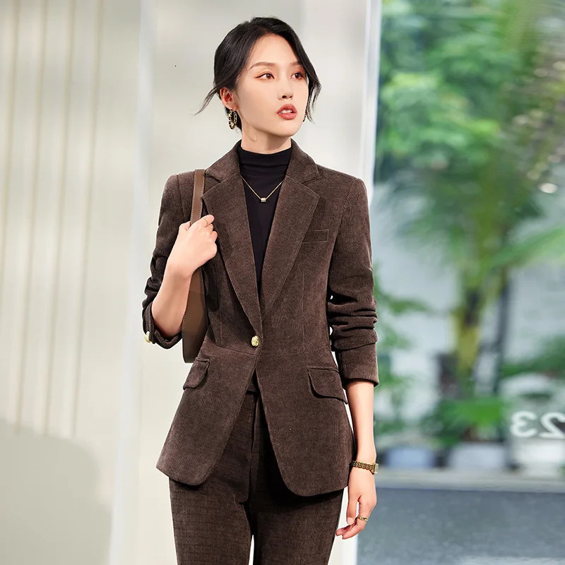 Autumn Corduroy Elegant Underwear Set Womens Formal Business Work Clothes 2pieceS etG reenW ineJ acketJ ac 241115