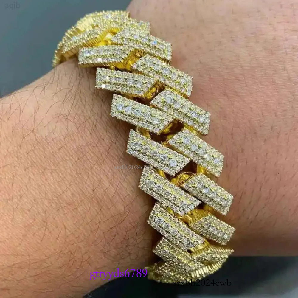 bracelet necklace mossanite Hip Hop Iced Out Jewelry Sterg Sier 20mm 3 Row Prong Setting Vvs Moissanite Men Cuban k Chain Bracelet