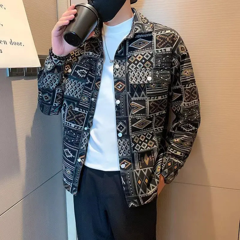 With Print Trendy Denim Jackets Man Autumn Of Fabric Aesthetic Menswear Casual Cowboy Coat For Men Korean Popular Clothes Y2k.