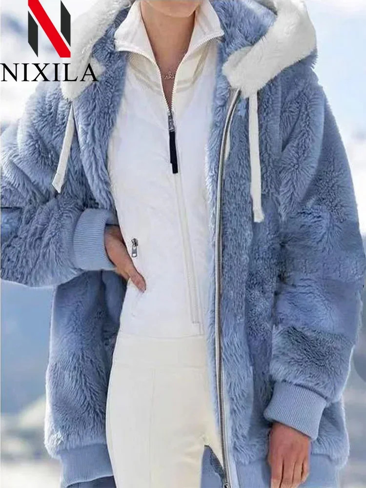 In Spring Autumn Loose Plush Zipper Hooded Jacket Womens Coats and Jackets Pink Clothes Winter Tops 241108