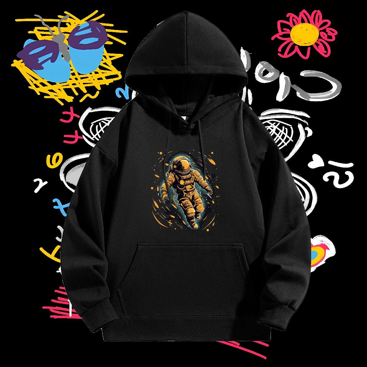 Fashion Casual Mens Hoodie Breathable Cool Hoodie Pullover Cartoon Print Pullover Hoodie Casual Daily Wear Velvet Thick