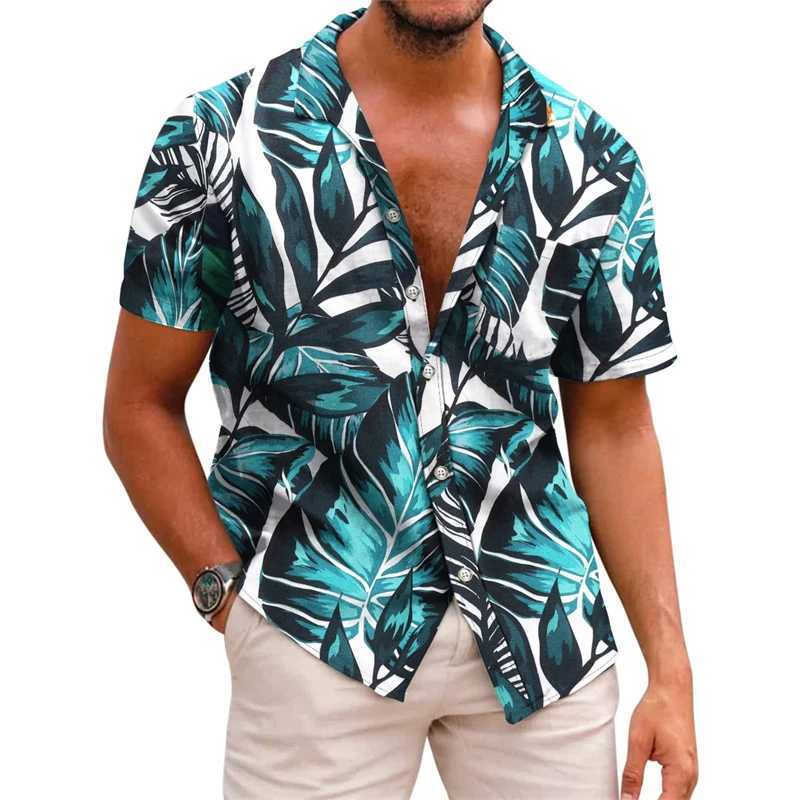 Men's Casual Shirts Mens shirt pattern printed lapel summer striped short-sleeved Hawaiian daily vacation breathable casual and comfortable H2542