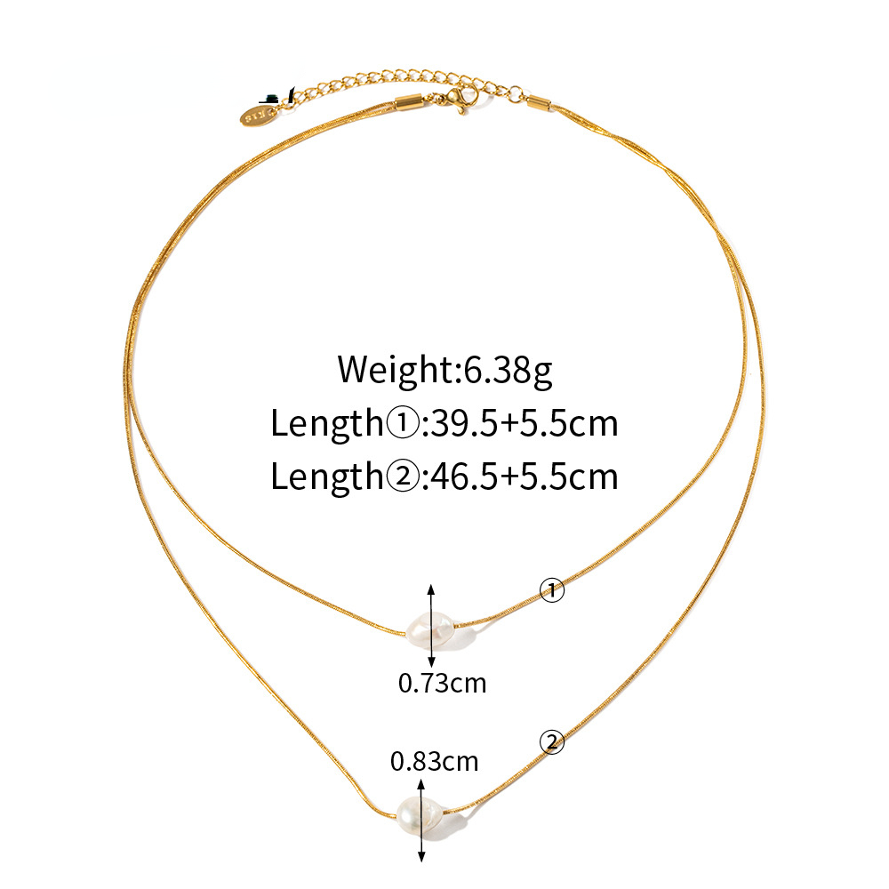 New Pearl Necklace for Women Plated 18k Gold Stainless Steel Inlaid with Freshwater Pearl Double Layer Non Fading Banquet Party Gift Jewelry