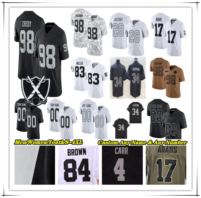 American Football Jersey Maxx Crosby Gardner Minshew Aidan O'Connell Alexander Mattison Zamir White Brock Bowers Jakobi Meyers Tre Tucker Robert Spillane Hobbs 4XL