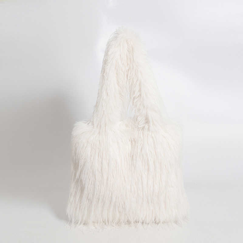 Autumn Winter Tote Bag Large Capacity Shopping Bags WoMens New Style Tassel Shoulder Bag Long Plush Fashion Bag 241104