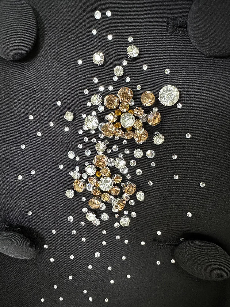 Get Spring Womens Pants Set Autumn Collection Beaded Diamond Black Jacket Coat High Waist Long Flash Two Piece 241115