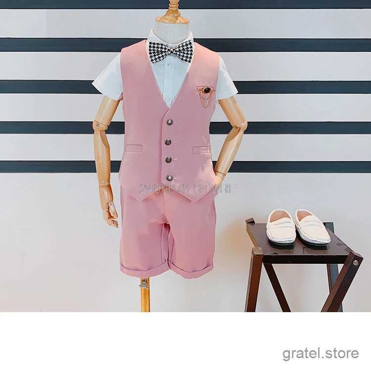 Suits Flower Boys Formal Gentleman Suit Vest +Shorts 2pcs Kids Wedding Clothing Set Children Piano Prom Dance Performance Costume