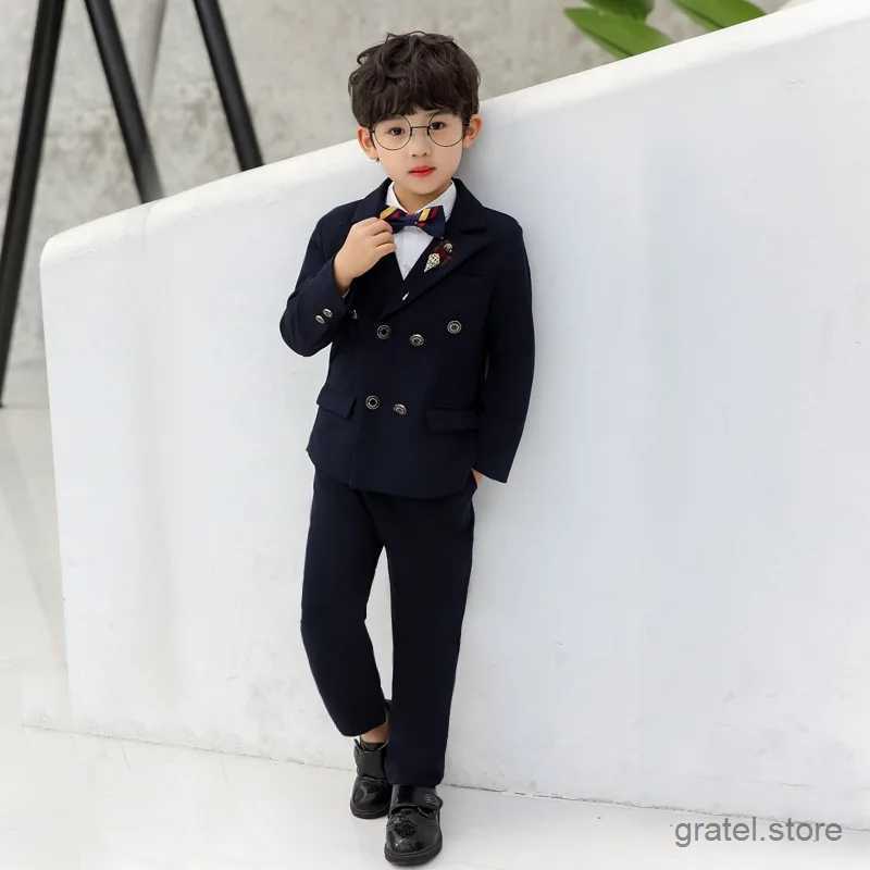 Suits Boys 3Colors Jacket Pants 2Pcs Clothing Set Kids Formal Wedding Suit Gentleman Children School Performance Graduation Dress
