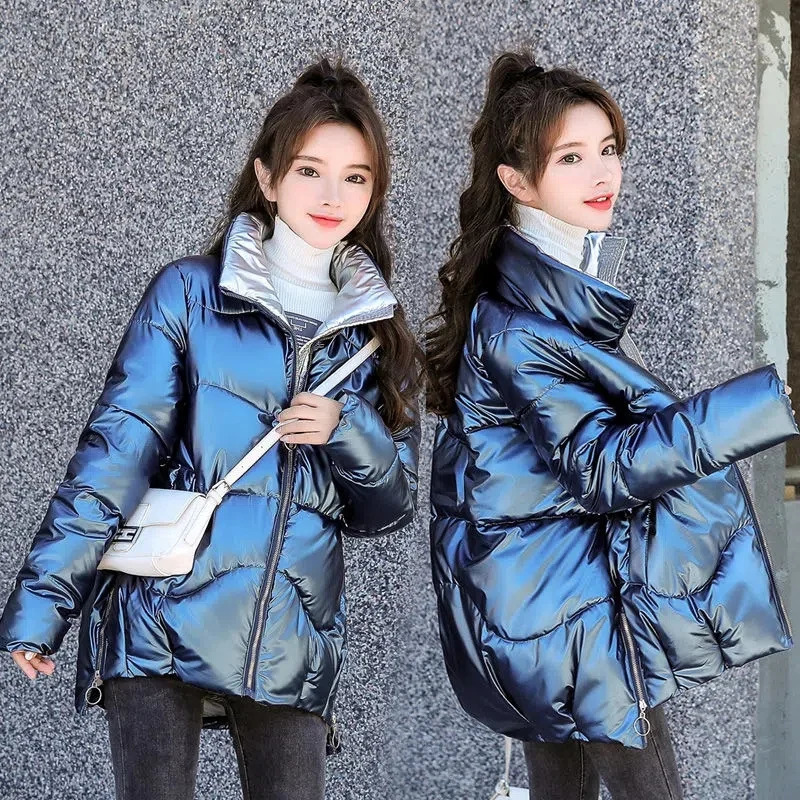 2023 Winter Short Parka Jacket Women Thick Cotton Padded Coats Female Stand Collar Loose Puffer Parkas Down Jackets Outwear 241115