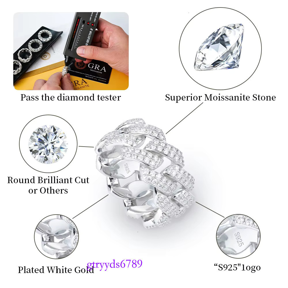 yue Wholesale Custom Design hip hop iced out real sier sterg mens Fine Jewelry moissanite dia Rings for men