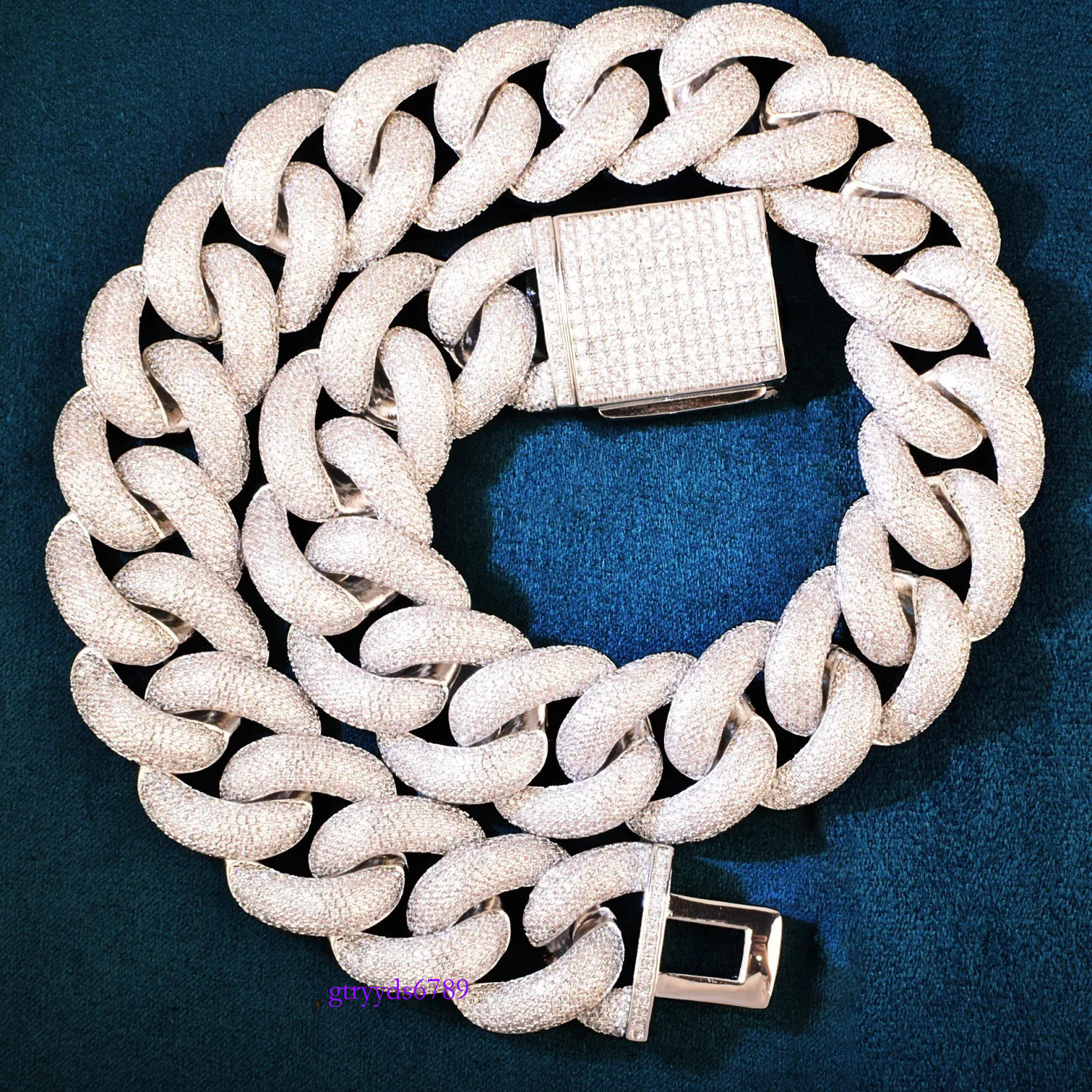 necklace moissanite chain cuban k designer men 25mm wide 3row inlaid pass dia tester iced out Miami Sterg Sier Fine jewelry