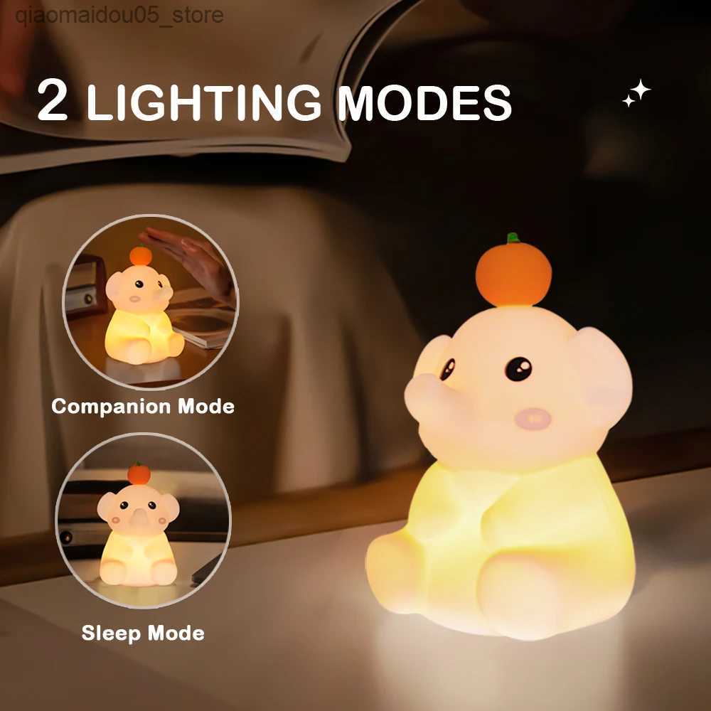 Lamps Shades Cute Elephant Night Light Soft Silicone LED Light with Dimmable USB Charging Timer Sleep Light Used for Bedroom Decoration Q240416